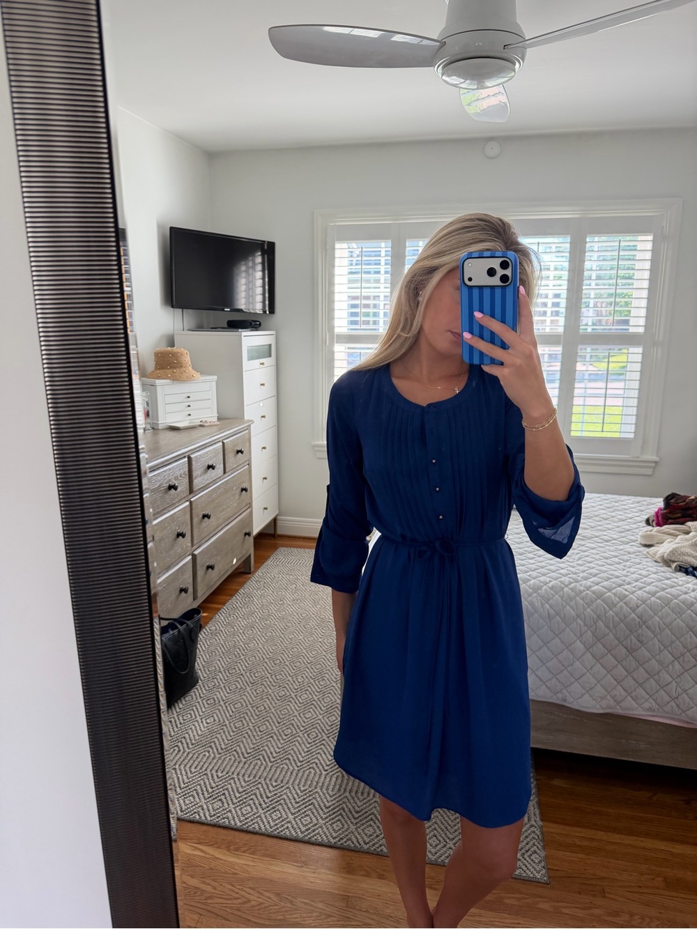 Daniel Rainn Cobalt Blue Wrap Dress with Tie Waist